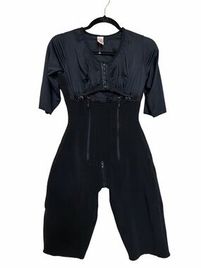 Black High-Compression Shapewear Bodysuit with Sleeve Support